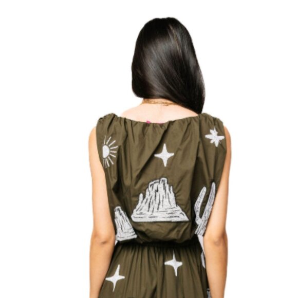 Queen of Sparkles Dark Green & Ivory Western Icon Cotton Bubble Top - Picture 2 of 2